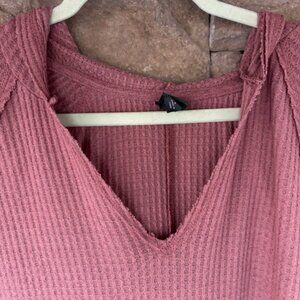 Wild Fable Womens Small Dusty Pink Waffle Knit Long Sleeve Hooded Shirt